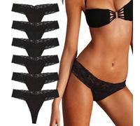 UILYNIU 6 Pièces String Sexy Tanga Femme, Culotte Femme, Sexy Chic Dentelle String Culottes Slips, Dentelle Chic Tanga, Taille Basse Bikini, Lingerie String Sport Femme, Taille Unique (Noir)