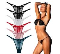 UILYNIU 6 Pièces Tanga String Sexy en Dentelle, Ficelle Taille Basse, Panties Tentation, Taille Unique (Multicolore)