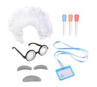 UILYNIU 7 Pièces Savant Fou Perruque Professeur Fou Perruque avec Moustache Sourcils Perruque Compte-Gouttes Carte Lunettes Nerd Laboratoire Deguisement pour Enfants Adultes Cosplay Halloween(7PCS)