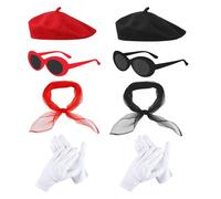 UILYNIU 8 Pcs Années 50 Costume Accessoires, Années,Écharpe béret rouge lunettes de soleil gants,50 Femmes Costume accessoires,Soirée de Déguisement Fête Party Carnaval Halloween (rouge,noir)