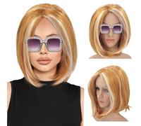 UILYNIU Blond Perruque Femme, 12.6 ''/32 cm Perruque Dames et Lunettes de Soleil, Cosplay Perruque Accessoires pour Femme Party Perruque Cheveux pour Halloween Carnaval Déguisements Fête (Blond)