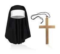 UILYNIU Costume de nonne 2 pièces pour Halloween, costume de nonne pour femme, comprend une coiffe de religieuse, un collier de croisement, des saints et des pécheurs, des religieuses avec coiffe