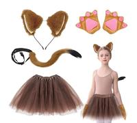 UILYNIU Costume de renard 4 pièces pour enfants, bandeau à oreilles synthétiques, gants à longues queues, tutu de princesse, oreilles d'animaux, déguisement d'Halloween pour fille (renard)