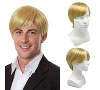 UILYNIU Court Perruque Blond pour Hommes, Naturel Couche Perruque avec Frange Synthétiques Homme Cheveux Court Perruque Cosplay, Blonde Perruques pour Hommes Halloween Costume Fête Quotidien (Blond)