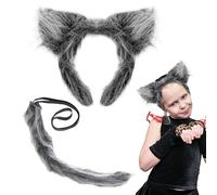 UILYNIU Lot de 2 accessoires pour déguisement de loup avec oreilles de loup Gris Queue de loup pour enfants et adultes