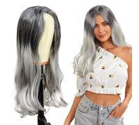 UILYNIU Naturelle Longue Perruque Grise Ondulée pour Femme, Synthétique Longue Bouclée Perruque Sans Frange Aspect, Cheveux Synthétiques pour Fête Quotidienne Utilisation Cosplay (Gris)