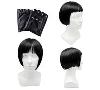 UILYNIU Noir Straight Bob Wig With Bangs Perruque Coupe au Carré Classique Humain Naturelle Brésilien Bob Perruque Femme Courte Perruque Bob (Noir)