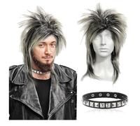 UILYNIU Perruque à Mulet pour Homme et Femme, Rétro 80 Perruque Glam Rock, Punk Metal Rocker Perruque Hippie Perruque pour Halloween Carnavals Déguisement Fête Cosplay Soirée à Thème (Blond)