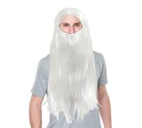 UILYNIU Perruque avec Barbe pour Homme Longue Bou Accessoires Magicien Sorcier Mardi Gras Carnaval - Perruque Adulte Blanc