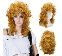 UILYNIU Perruque Bou Femme, 80s 90s Déguisements, Cosplay pour Halloween Carnaval Party, Bouclés pour Adulte Fête à Thème (Blond)