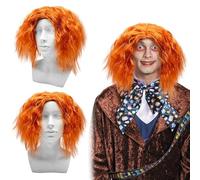 UILYNIU Perruque Bouclée Orange Perruque Homme Femme Perruque Costume de Chapelier Perruque de Clown Années 70 80 Déguisement Perruque pour Fête Cosplay Halloween Carnaval (Orange)