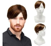 UILYNIU Perruque Brun Courte Homme, Perruque de Cheveux Synthétique avec Frange pour Halloween Cosplay Costume Quotidien, Soirée à Thème, Carnaval, Hippie Costume, Punk Rock Disco (Brun)