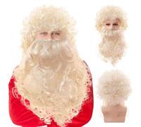 UILYNIU Perruque et Longue Barbe de Sorcier Magicien, Blond Longue Bouclé Perruque pour Hommes & Femmes, Magicien Sorcier Mardi Carnaval Costume Perruque Fête à Thème Cosplay Perruque Adulte (Blonde)