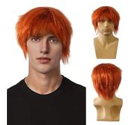 UILYNIU Perruque Homme Perruque Ginger Boyband Perruque Orange Perruque Courte Homme Perruque de Déguisement Punk Rock Perruque Costume Années 60 70 80 Pour Fête Carnaval (Orange)