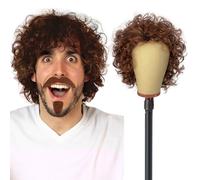 UILYNIU Perruque Hommes et Moustache Brun Carnaval Halloween Boucles Perruque Afro Deguisement Hippie Homme Perruque, Rock Perruque Homme pour 60's 70's 80's Hippie Costume Disco Thème Partie (Brun)