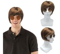 UILYNIU Perruque Idole des Années 70 avec Lunettes Soirée Déguisée, Punk en Métal à Bascule Disco, Hippie Homme Perruque, Soirée à Thème, Halloween, Carnaval, Hippie Costume (Brun)