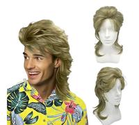 UILYNIU Perruque Mulet Homme des Années 80, Perruque Rock Cheveux Artificiels Longue Perruque Blonde, Popstar Perruque Rocker Disco 70's Déguisement Perruque pour Carnaval Halloween Cosplay (Blonde)