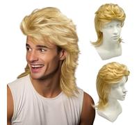UILYNIU Perruque Mulet Homme des Années 80, Perruque Rock Cheveux Longue Blond, Popstar Rocker Disco 70's Déguisement Homme pour Carnaval Halloween Thème Cosplay (Blond)