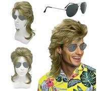 UILYNIU Perruque Mulet Homme des Années 80 Popstar Perruque Rocker Disco 70's Déguisement Perruque Perruque Rock Cheveux Artificiels Longue Perruque Blonde Carnaval Halloween Cosplay (Blonde)