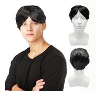 UILYNIU Perruque Noir Courte Homme, Perruque de Cheveux Synthétique avec Frange pour Halloween Cosplay Costume Quotidien Soirée à Thème Carnaval Hippie Costume Punk Rock Disco (Noir)