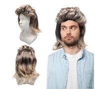 UILYNIU Perruque pour Homme Adultes 80 Rock Star fête de Mauvais goût Accessoire Carnaval Cosplay Halloween Mulet Costume fête Costume Déguisement Proll mulet Perruque Punk Popstar Brune (Noir Brun)