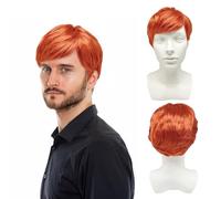 UILYNIU Perruque pour Homme Ginger Wig Boyband Perruque Déguisement Perruque Orange Perruque Homme Punk Rock Perruque Années 60 70 80 Accessoires de Costume pour Fête Musique Punk Carnaval (Orange)