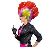 UILYNIU Perruque punk de rue des années 80 Ensemble de Costume Hippie Deguisement Disco Homme accessoire pour fête à thème ou carnaval Rock Accessoires Costume coloré cosplay (Rouge)