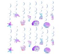 UILYNIU Sirène Fête D'anniversaire Fournitures de Décoration Bannière Guirlande Suspendue Papier Tourbillonnant Kit Décorations Anniversaire pour Fille Baby Shower Fête à Thème Océan Sirène(Bleu)