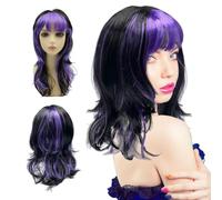 UILYNIU Violette Noire Perruque de Sorcière Perruque de Vampire Longue Bouclée Perruque Mullet Perruque Costume de Sorcière Perruque Femme Halloween Cosplay Perruque pour Halloween Mascarade Fête
