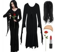 UIMLK Halloween Costumes for Women Vintage Gothic Addams Family Morticia Addams Dress Outfit,S