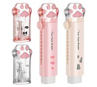 Uinfhyknd Lot de 4 taille-crayons en forme de pattes de chat et de chat - Gomme rétractable Kawaii - Fournitures scolaires pour chat