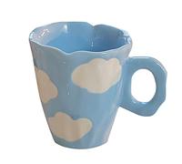 Uinfhyknd Tasses en céramique faites main, café irrégulier peint à la main avec des et des nuages pour le thé, le lait, les cadeaux créatifs (Bleu)