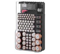 Uinfhyknd The Battery Storage Case Organiseur avec couvercle transparent à charnière et testeur de batterie, peut contenir 93 piles de différentes tailles, noir