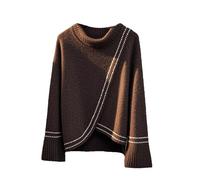 UIOKLMJH Pull en laine à manches évasées pour femme Patchwork irrégulier demi-col haut, marron, S