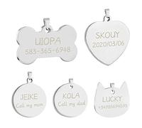 Uiopa 2 Pièces Medaille Chien avec Gravure, Medaille pour Chien Personnalisée en Acier Inoxydable, Os/Rond/Coeur Medaille Chat avec Gravure, pour Chiens et Chats Collier (Argent Rond A, Grande)