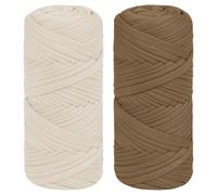 Uiopa 2 Pièces Tshirt Yarn, 400g/150m Fil Polyester pour Sac au Crochet, Fil Crochet Trapilho Chunky Yarn pour Paniers, Décoration, Artisanat, Bricolages (Beige+Marron Foncé)