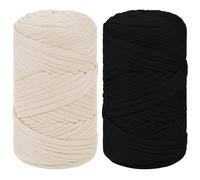 Uiopa 2 Pièces Tshirt Yarn, 800g/300m Fil Polyester pour Sac au Crochet, Fil Crochet Trapilho Chunky Yarn pour Paniers, Décoration, Artisanat, Bricolages (Beige+Noir)