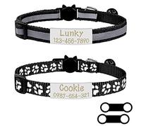Uiopa 2pcs Collier Chat Anti Etranglement + 2pcs Medaille Chien avec Gravure, Collier Chaton Naissance avec Clochette, Collier Chien Personnalisé Reglable pour Chats et Chiots (Noir)