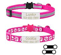 Uiopa 2pcs Collier Chat Anti Etranglement + 2pcs Medaille Chien avec Gravure, Collier Chaton Naissance avec Clochette, Collier Chien Personnalisé Reglable pour Chats et Chiots (Rose Rouge)
