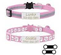 Uiopa 2pcs Collier Chat Anti Etranglement + 2pcs Medaille Chien avec Gravure, Collier Chaton Naissance avec Clochette, Collier Chien Personnalisé Reglable pour Chats et Chiots (Rose)