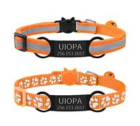 Uiopa 2pcs Collier Chat Personnalisable + 2pcs Medaille avec Gravure, Collier Chat Anti Etranglement avec Clochette, Collier Chaton Naissance Reglable 19-32cm pour Chaton, Chiot (Orange)