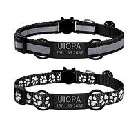 Uiopa 2pcs Collier Chat Personnalisable + 2pcs Medaille Chat avec Gravure, Collier Chat Anti Etranglement avec Clochette, Collier Chaton Naissance Reglable 19-32cm pour Chaton, Chiot (Noir)