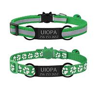 Uiopa 2pcs Collier Chat Personnalisable + 2pcs Medaille Chat avec Gravure, Collier Chat Anti Etranglement avec Clochette, Collier Chaton Naissance Reglable 19-32cm pour Chaton, Chiot (Vert foncé)