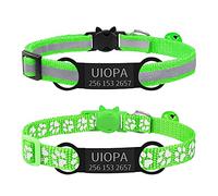 Uiopa 2pcs Collier Chat Personnalisable + 2pcs Medaille Chat avec Gravure, Collier Chat Anti Etranglement avec Clochette, Collier Chaton Naissance Reglable 19-32cm pour Chaton, Chiot (Vert Clair)