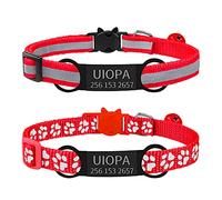 Uiopa 2pcs Collier Chat Personnalisable + 2pcs Medaille Chat avec Gravure, Collier Chat Anti Etranglement avec Clochette, Collier Chaton Naissance Reglable 19-32cm pour Chaton, Chiot (Rouge)