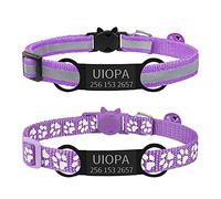 Uiopa 2pcs Collier Chat Personnalisable + 2pcs Medaille Chat avec Gravure, Collier Chat Anti Etranglement avec Clochette, Collier Chaton Naissance Reglable 19-32cm pour Chaton, Chiot (Violet)