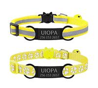 Uiopa 2pcs Collier Chat Personnalisable + 2pcs Medaille Chat avec Gravure, Collier Chat Anti Etranglement avec Clochette, Collier Chaton Naissance Reglable 19-32cm pour Chaton, Chiot (Jaune)