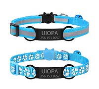 Uiopa 2pcs Collier Chat Personnalisable + 2pcs Medaille Chat avec Gravure, Collier Chat Anti Etranglement avec Clochette, Collier Chaton Naissance Reglable 19-32cm pour Chaton, Chiot (Bleu Ciel)