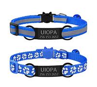 Uiopa 2pcs Collier Chat Personnalisable + 2pcs Medaille Chat avec Gravure, Collier Chat Anti Etranglement avec Clochette, Collier Chaton Naissance Reglable 19-32cm pour Chaton, Chiot (Bleu Royal)