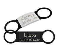 Uiopa 2pcs Medaille Chien avec Gravure, Acier Inoxydable Medaille Chat avec Gravure Medaillon Chien Personnalisé, Médaille D’Identification Coulissante pour Collier Chien et Chat (Noir & Argent, S)